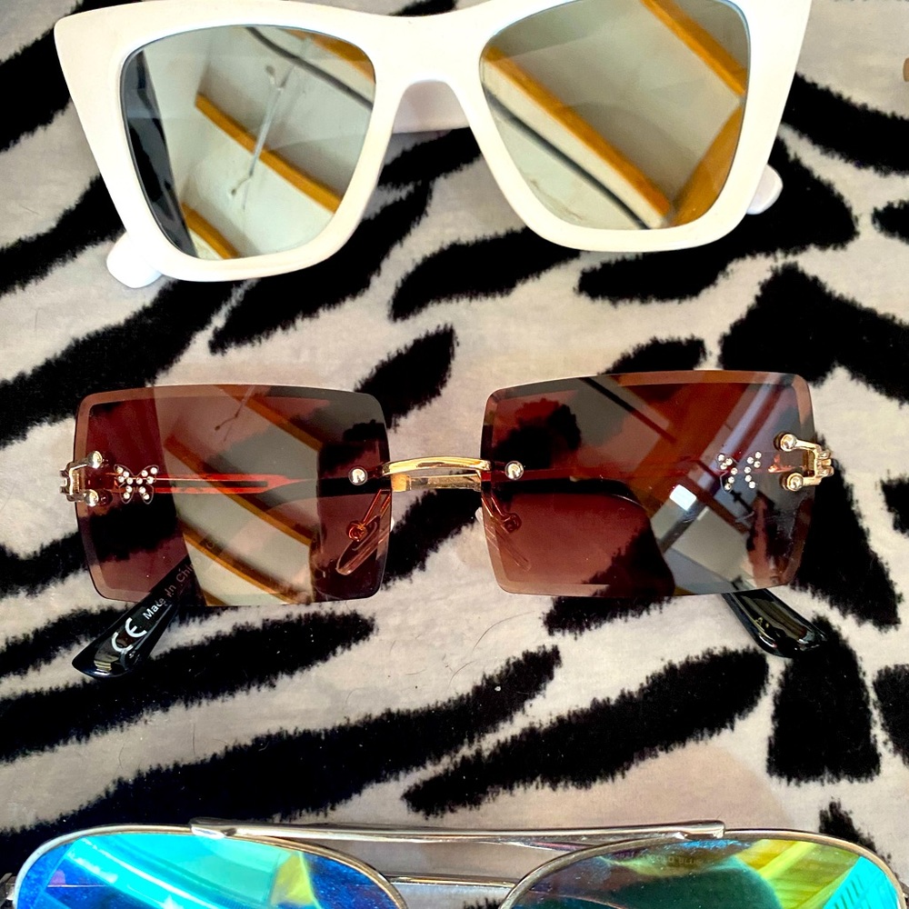 Brown Square Sunglasses with Butterfly Detail